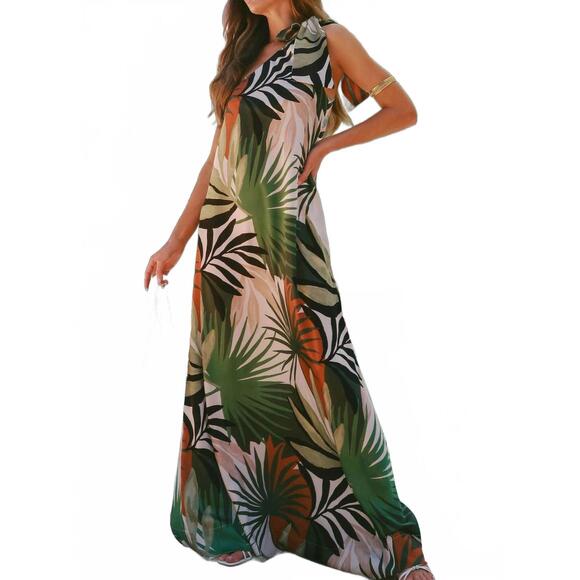 NEW SHOW ME YOUR MUMU jackie maxi dress in caribbean palms luxe satin - Picture 9 of 9
